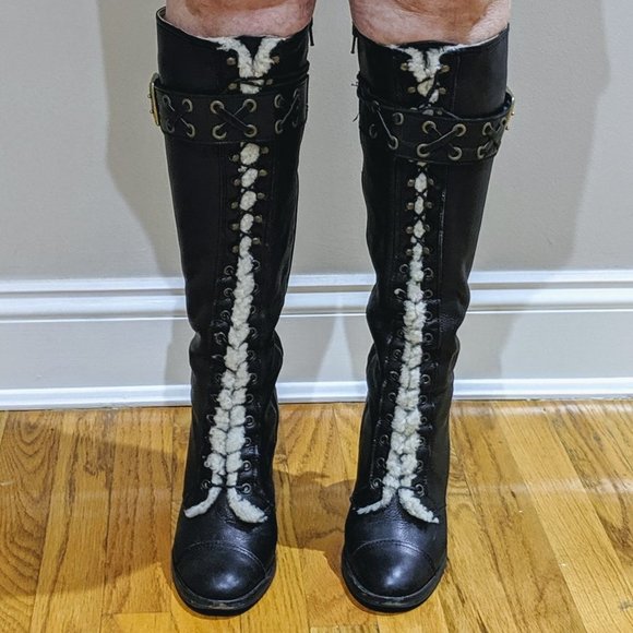 COACH Knee-High Lace-up Leather Boots Size 8 EUC - Picture 5 of 14